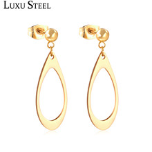 LUXUSTEEL Female Drop Earrings Hollow Out Drop Water Shape Dangle Jewelry Gold/Silver Color Earring 2019 Bijoux Collier 2024 - buy cheap