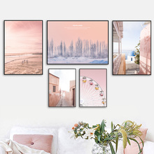 Pink Sky Sea Beach Forest Ferris Wheel Wall Art Canvas Painting Nordic Posters And Prints Wall Pictures For Living Room Decor 2024 - buy cheap