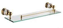 Crystal & Brass golden plated glass shelf with built-in crystal single tier wall shelf bathroom shelf CY012 2024 - buy cheap