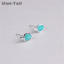 Uini-tail-pendientes de plata de ley 925 con hojas esmaltadas, accesorios sencillos, temperamento infantil, para estudiantes 2024 - compra barato