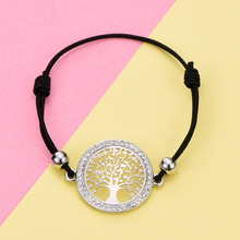 Pulseira de cristal de árvore da vida, bracelete feminino ajustável, corda elástica preta, pulseira de árvore, presente de natal, joia 2018 2024 - compre barato