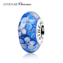 ATHENAIE-abalorio floral azul para mujer, 925, núcleo de plata, flor de jardín, Murano, cuentas de cristal, dijes, pulsera, collar para amistad 2024 - compra barato