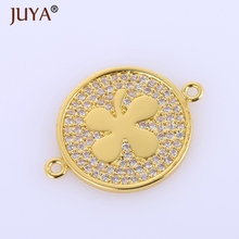 High Quality Copper Metal With Cubic Zirconia Rhinestone Crystal Round flower 2 loops Pendant Charms For diy Jewelry Making 2024 - buy cheap