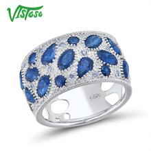 VISTOSO 14K White Gold Rings For Women Genuine Sparkling Diamond Fancy Blue Sapphire Engagement Anniversary Unique Fine Jewelry 2024 - buy cheap