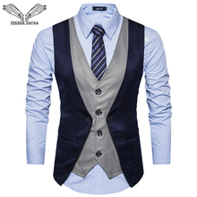 VISADA JAUNA New Men's Business Wedding Vest Fake Two-piece Single-breasted Casual Four-Button Buckle Slim Homme Suit Vest N9020 2024 - buy cheap
