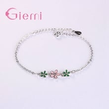 Pulseiras belas que imperdem flores coloridas genuínas de prata esterlina 925, pulseiras de garra de lagosta para mulheres, joias femininas por atacado 2024 - compre barato