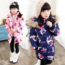 2019 Girls Winter Coat Children Clothing Baby Girl Clothes Floral Print Fur Collar Hooded Thick Warm Winter Jacket Kids Age3-15T 2024 - buy cheap