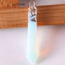 Free Shipping Jewelry Hexagonal Column 10x60MM Natural Stone Beads Light Blue Opal Pendant For Necklace 1Pcs RK259 2024 - buy cheap