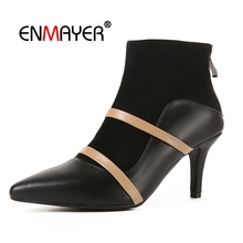 Enmayer-botas baixas femininas cr1719, sapatos de salto alto ponta fina com zíper e fivela, para outono e inverno 2024 - compre barato