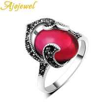 Anillos de piedra de corindón ovalado para mujer, Joyas rojas de lujo de tamaño 6-9, Annel Vintage, accesorios de moda 2024 - compra barato