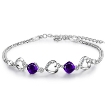 KOFSAC-pulseras de plata de ley 925 para mujer, Cristal púrpura encantadora con doble cadena, brazaletes de corazón hueco, joyería fina 2024 - compra barato