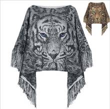 New Ladies Fashion Tiger Print Batwing Sleeve Tassel Decorated  Ovesized Loose Knitted Sweater Cloak Cape Coat Pullover Top 2024 - buy cheap