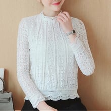 Blusa de encaje de manga larga para mujer, camisa de ganchillo con cuello alto, color blanco de primavera, XXXL 2024 - compra barato