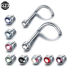 1PC G23 Titanium Nostril Screw Flat Crystal Nose Piercings  Nose Nez Ring Nose Studs Piercings Nariz Rings Body Jewelry Piercing 2024 - buy cheap
