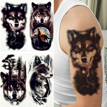 Tatuajes Tribal de lobo falso para mujer, tatuaje temporal grande, resistente al agua, para brazo, Luna, color negro, tatuajes cosméticos de pino, papel, transferencia de agua 2024 - compra barato