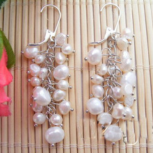 Elegant 100% Genuine Freshwater Pearl Dangle Earrings For Women,Handwork 4-8mm White Baroque Pearl Silvers Jewellery 2024 - buy cheap