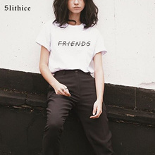 Slithice camiseta com estampa de letras harajuku, camiseta casual estilosa para mulheres, amigos, programa de tv, presente, camisa preta 2024 - compre barato