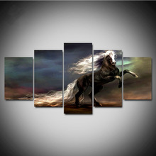 Cartazes de tela modular de sala de estar, impressão hd, 5 painéis, animal, cavalo, paisagem, quadro, parede, pintura de arte, decoração de casa, imagens 2024 - compre barato