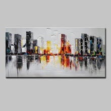 Arthyx-pintura al óleo sobre lienzo de paisaje de ciudad, póster abstracto moderno, arte de pared, decoración del hogar para sala de estar, cuchillo pintado a mano 2024 - compra barato