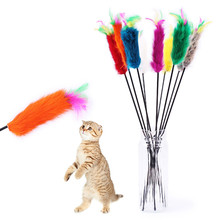 Caña de juguete interactiva con plumas para gatos, juguete divertido para jugar interactivo, suministros de Gato de colores 2024 - compra barato