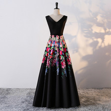 Black Satin Floral Print Evening Dresses Long 2020 New Elegant Strapless Custom Plus Sizes Evening Gown 2024 - buy cheap