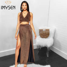 IMYSEN 2018 Summer New Sexy Dress Suit Women Two Piece Set Deep V Neck Camisole Tops Split Skirts Suit 2PCS Sets 2024 - buy cheap