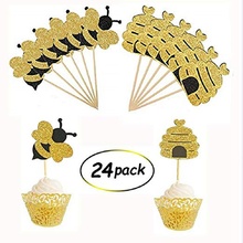 24Pcs Bumble Bee Cupcake Toppers Glitter Honeycomb Cake Topper Picks Baby Shower Gender Reveal Party Food Decoration Supplies 2024 - buy cheap