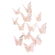 Juego de 12 pegatinas 3D de mariposa hueca para pared, pegatinas de papel plateadas y doradas para nevera, Fiesta en casa, decoración de boda 2024 - compra barato