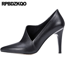 Sapatos de salto alto fino feminino, sapatos dedo fino feito à mão, tamanho 4, 34, preto, couro genuíno, luxuoso, 2021 2024 - compre barato