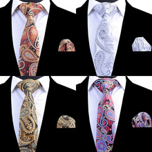 RBOCOTT Men's Tie Set Classic 8cm Necktie and Handkerchief Set Yellow Green Black Paisley Ties Pocket Square Set For Men Wedding 2024 - buy cheap
