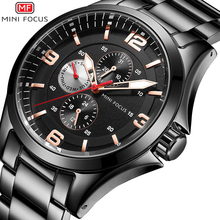 Мужские часы MINIFOCUS, Топ бренд, роскошные деловые кварцевые часы, мужские спортивные модные полностью стальные часы, черные часы 2024 - купить недорого