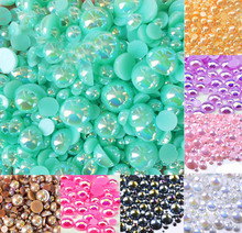 Personalized diy Blue Green AB Size from 2-10mm Craft ABS Resin Flatback Half Round Pearl Flatback Scrapbook Beads Jewelry 2024 - buy cheap