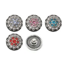 Wholesale Flowers 035 18mm rhinestone metal button for snap button Bracelet Necklace Jewelry For Women Silver jewelry 2024 - buy cheap