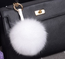 13-15cm Luxury Fluffy Real Fox Fur Ball Pom Pom Plush Size Genuine Fur Key Chain Metal Ring Pendant Bag Charm TWK010-white 2024 - buy cheap