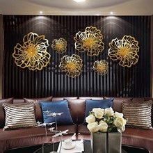 Modern Wrought Iron Gold Flower Wall Mural Accessories Hotel Club Wall Hanging Crafts Decoration Home Livingroom 3D Wall Sticker 2024 - buy cheap