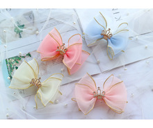 Retail 1pc Fashion Cute Glitter Tiaras Hairpins Solid Crown Gauze Bowknot Hair Clips Princess Headwear Hair Accessories 2024 - buy cheap