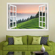 Pegatinas de vinilo 3D para pared, calcomanías de paisaje moderno, papel tapiz de jardín de té verde, arte Mural, decoración del hogar, adhesivo grande de pared 2024 - compra barato