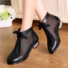 Fashion Rhinestones Bow Gauze Sandals Summer New Mesn Boots Real Leather Women's Shoes Hollow Boots Large Size 40-43 2024 - buy cheap