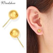 Yellow Gold Color Round Bead Ball Small Stud Earrings for Women Mens Children Kids Girls Anti-Allergic Piercing Jewelry Bijoux 2024 - buy cheap