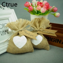 Bolsa de arpillera de yute con forma de corazón, bolsa de yute para regalo, decoración rústica de boda, 10x14cm, 20 unids/lote 2024 - compra barato