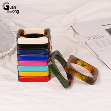 Guanlong pulseiras vintage de resina acrílica, pulseiras para mulheres cores misturadas, bracelete geométrico quadrado, jóias de festa elegante 2024 - compre barato