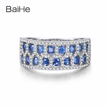 BAIHE Solid 18K White Gold 0.89CT Round Natural Sapphires Wedding Man Ring Women Wedding gift Trendy Fine Jewelry Sapphires Ring 2024 - buy cheap