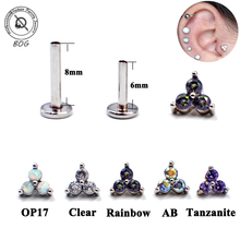 Brinco de cartilagem tricotado de titânio, joia piercing tragus com rosca interna de menage a três, zircônia, labret 2024 - compre barato