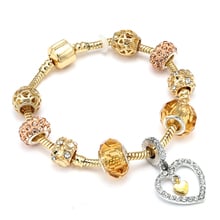 Gold Color Heart Love Dangle Charm Bracelet for Women Gold Crystal Ball fit Snake Chain Brand Bracelet For Women DIY Jewelry 2024 - buy cheap