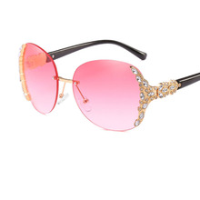Luxury  brand designer Rhinestone Sunglasses frameless round oversize sunglasses female Gradient Shades eyewear glasses Ladies 2024 - buy cheap