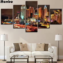 5d diy diamond painting full square round drill mosaic diamond Embroidery 5 Pieces Las Vegas City Painting For Living Room Decor 2024 - buy cheap
