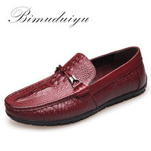BIMUDUIYU Spring Autumn Fashion Mens Slip On Casual Shoes Genuine leather Crocodile pattern Male Breathable Flat Driving Shoes 2024 - buy cheap