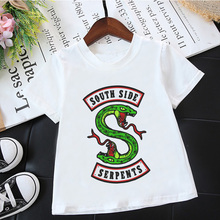 Модные корейские футболки для мальчиков, повседневная винтажная белая футболка с изображением ривердэйла «South Side Serpents» в стиле Харадзюку С животным принтом для девочек 2024 - купить недорого