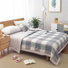 Colcha de algodão lavado de ar condicionado, cobertor macio respirável, tira fina, cobertor de cama xadrez edredon 2024 - compre barato