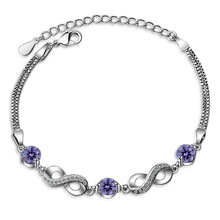 Moda 925 de plata esterlina infinito pulsera del encanto para las mujeres Cristal púrpura con CZ 8 "pulsera en forma de compromiso regalo de la joyería 2024 - compra barato